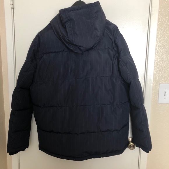 Levi’s Hooded Puffer Coat Navy Striped XL - Picture 2 of 7